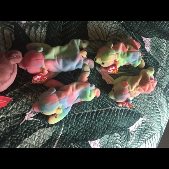 4 NW TY BEANNIE BABY TIE DYE BEARS - Picture 1 of 9